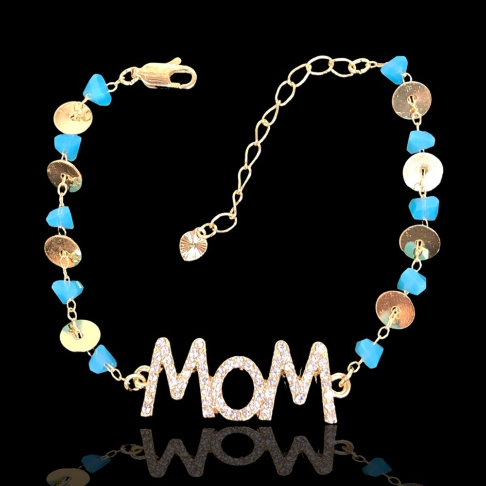 18k Gold-filled Natural Crystal Dear Mom Bracelet